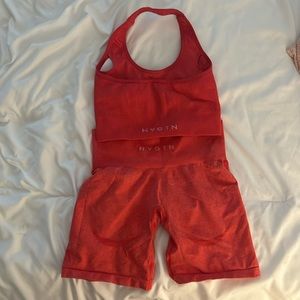 NVGTN set in candy apple! Contour seamless shorts with halter sports bra.